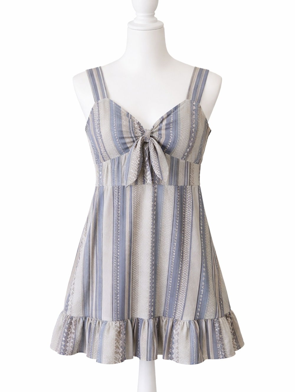 Striped Sleeveless  Boho Dress Ruffle Hem Mini Dress - Size M Festival,beachy‎